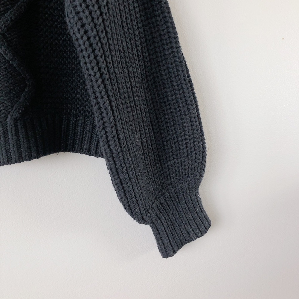 Free People sweater Women's Dream Cable Crew pullover sweater black cable knit - Picture 6 of 12